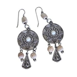 Boho Tribal Dangle Earrings Silver Tone Ethnic Gypsy Filigree Drop Beads Round